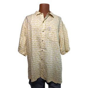 Columbia Men's Yellow Button down Shirt with White Designs, XL, Pre-owned